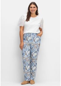 Große Größen Schmale Schlupfhose aus Bengalin, mit Print Gr. 40 blau geblümt von sheego für Damen