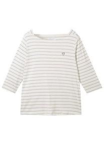 Tom Tailor Damen Plus - T-Shirt mit Bio-Baumwolle, weiß, Streifenmuster, Gr. 46