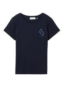Tom Tailor DENIM Damen Basic T-Shirt mit Bio-Baumwolle, blau, Textprint, Gr. L