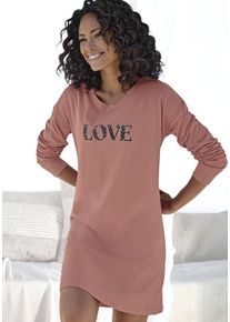 Vivance Dreams Nachthemd aprikose Gr. 32/34 für Damen. Rundhals und Druck, Schriftzug. Loose Fit. Nachhaltig.