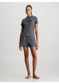 Calvin Klein Underwear Pyjama S/S SLEEP SET (Set, 2 tlg) mit Logoschriftzug auf der Brust, grau