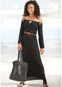 Lascana Maxikleid schwarz Gr. 34 für Damen. Mit Carmenausschnitt. Figurumspielend. Nachhaltig.