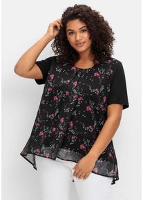 Große Größen Blusenshirt aus Jersey und Chiffon, in Lagenoptik Gr. 50 schwarz geblümt von sheego für Damen