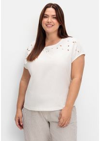 Große Größen Shirt mit Lochstickerei Gr. 50 beige von sheego für Damen