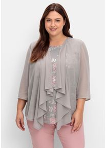 Große Größen Shirt in 2-in-1-Optik mit Einsatz aus Mesh Gr. 54 grau von sheego für Damen