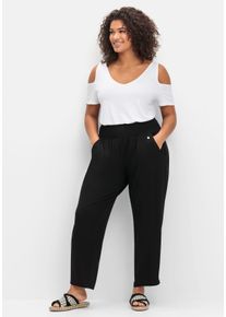Große Größen Jerseyhose mit breitem Smokbund und Blumendruck Gr. 40 schwarz geblümt von sheego für Damen