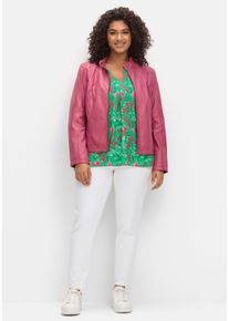 Große Größen Lederjacke aus Lammnappa, mit Stehkragen Gr. 48 rosa von sheego für Damen