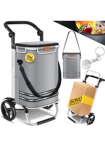 Kesser® Einkaufstrolley klappbar mit 56L Kapazität und belastbar bis 50kg 3in1 Trolley Sackkarre & Umhängetasche Faltbarer Einkaufswagen inkl. Kühlfach & Einkaufschip Treppensteiger