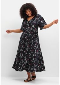 Große Größen Kleid in Wickeloptik, mit Alloverprint Gr. 46 schwarz/weiß gemustert von sheego für Damen