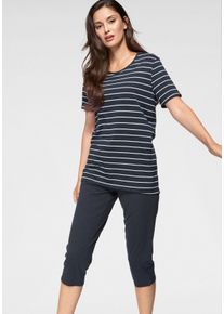 Schiesser Große Größen Capri-Pyjama Gr. 44 blau gestreift für Damen