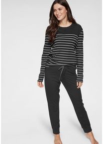 Schiesser Große Größen Pyjama Gr. 50 schwarz für Damen