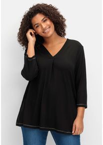 Große Größen 3/4-Arm-Shirt in leichter A-Linie, mit TENCEL™ Lyocell Gr. 56/58 schwarz von sheego für Damen