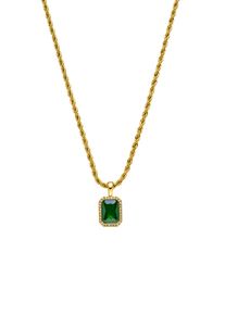 Paul Valentine Pavé Emerald Necklace Green 14K Gold Plated