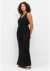 Große Größen Maxikleid mit Bindegürtel und Rückenausschnitt Gr. 50 schwarz von sheego für Damen