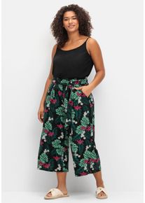 Große Größen Sommerhose mit tropischem Print, in Culotte-Form Gr. 60 schwarz von sheego für Damen