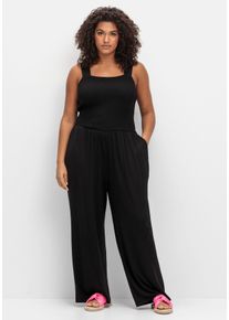 Große Größen Jumpsuit mit Smok-Oberteil und weitem Bein Gr. 44 schwarz von sheego für Damen