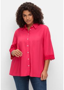 Große Größen Bluse mit Spitzenkante am Ärmelsaum Gr. 56 pink von sheego für Damen
