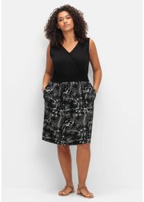 Große Größen Jerseykleid in Wickeloptik, mit V-Cut hinten Gr. 60 schwarz geblümt von sheego für Damen