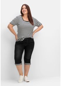 Große Größen Schmale Caprijeans mit Used-Effekten Gr. 42 schwarz von sheego für Damen