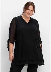 Große Größen Lange Chiffontunika in Lagenoptik Gr. 40 schwarz von sheego für Damen