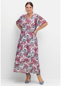 Große Größen Chiffonkleid mit Blumenprint und Unterkleid Gr. 58 rot geblümt von sheego für Damen