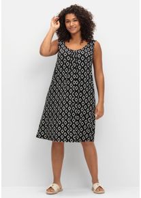 Große Größen Knielanges Strandkleid mit Kellerfalte vorn Gr. 50 schwarz von sheego für Damen