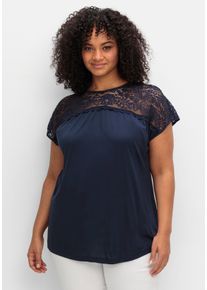Große Größen Shirt mit Spitzenpasse an der Schulterpartie Gr. 44/46 blau von sheego für Damen