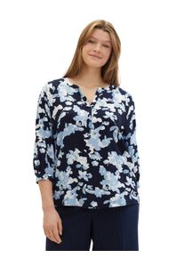 Tom Tailor Große Größen Tunika mit Blumenprint und 3/4-Arm Gr. 50 blau geblümt für Damen