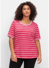 Große Größen Ringelshirt mit verlängertem Halbarm Gr. 48/50 pink von sheego für Damen