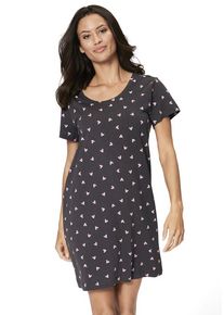 s.Oliver Sleepshirt braun Gr. 32/34 für Damen. Rundhals und Allover-Druck, Print. Nachhaltig.