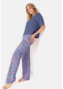 LSCN BY LASCANA Pyjama mehrfarbig Gr. 36/38 für Damen. Rundhals und Print, Allover-Druck. Loose Fit. Nachhaltig.