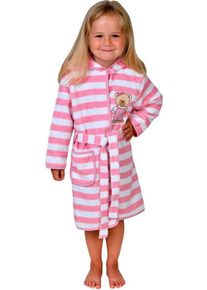 Wörner Wörner Kinderbademantel Teddy Ringel rosa, Langform, Baumwoll-Webfrottier, Kapuze, Gürtel, mit Stickerei, rosa|weiß