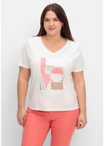 Große Größen T-Shirt mit Grafikprint und V-Ausschnitt Gr. 40 beige von sheego für Damen