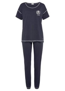 Lascana Pyjama (2 tlg) mit kontrastfarbenen Ziersteppungen, blau
