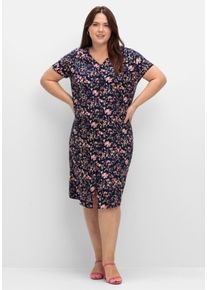 Große Größen Kleid mit Knopfleiste und Blumendruck Gr. 50 blau geblümt von sheego für Damen