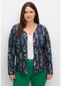 Große Größen Verschlusslose Shirtjacke mit Blumendruck Gr. 52 blau geblümt von sheego für Damen