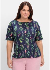 Große Größen Shirt mit U-Boot-Ausschnitt und floralem Print Gr. 50 blau geblümt von sheego für Damen