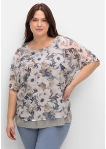 Große Größen Tunika im Lagenlook, mit Paillettensaum Gr. 42 grau geblümt von sheego für Damen