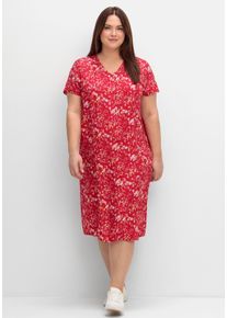 Große Größen Kleid mit Knopfleiste und Blumendruck Gr. 44 rot geblümt von sheego für Damen