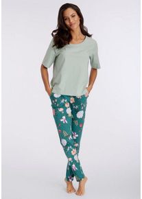 Lascana Pyjama (2 tlg) mit elegantem Blumenmuster, grün