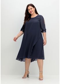 Große Größen Abendkleid aus Georgette, mit geschlitztem Ärmel Gr. 52 blau von sheego für Damen