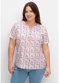 Große Größen Tunika mit Minimalprint und kurzen Ärmeln Gr. 48 weiß bedruckt von sheego für Damen