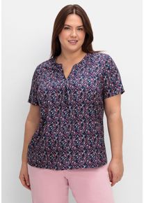 Große Größen Tunika mit Minimalprint und kurzen Ärmeln Gr. 48 blau bedruckt von sheego für Damen