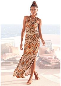 Lascana Maxikleid mehrfarbig Gr. 34 für Damen. Mit amerikanischer Ausschnitt. Figurumspielend. Nachhaltig.