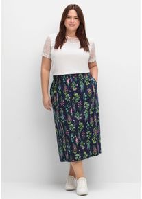 Große Größen Jerseyrock in Midilänge, mit Blumenprint Gr. 40 blau geblümt von sheego für Damen