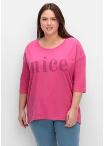Große Größen 3/4-Arm-Shirt mit Wordingprint, leicht oversized Gr. 42 pink von sheego für Damen