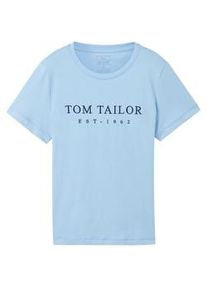 Tom Tailor Damen T-Shirt mit gesticktem Logo, blau, Logo Print, Gr. XL