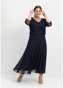 Große Größen Abendkleid aus Mesh, mit Zierborten Gr. 48 blau von sheego für Damen