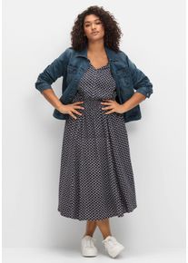 Große Größen Kleid mit Blumenprint und Smokbund Gr. 42 blau geblümt von sheego für Damen