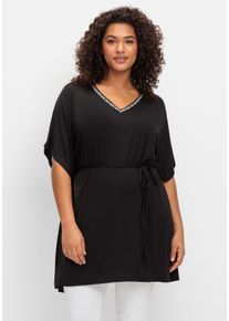 Große Größen Shirttunika mit Taillen-Bindeband Gr. 52/54 schwarz von sheego für Damen